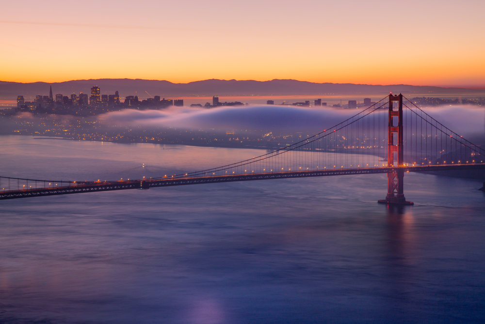 Golden Gate Bridge and City Skyline at Sunrise: Image #20111216_0009