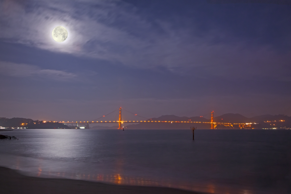 Golden Gate Bridge at Dawn with Full Moon: Image #20120110_0004