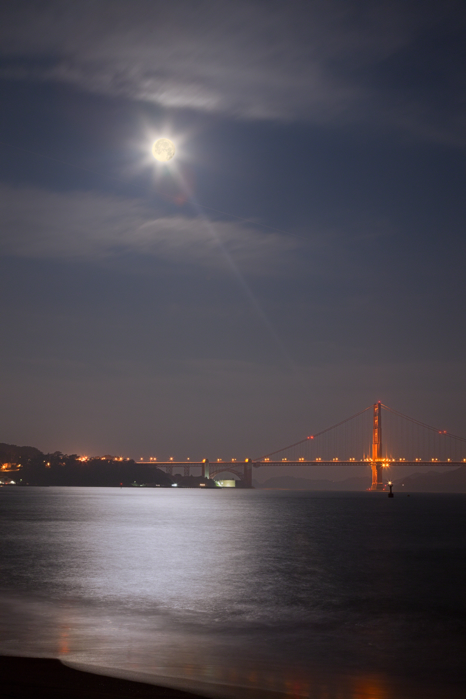 Golden Gate Bridge and Full Moon at Dawn: Image #20120110_0009