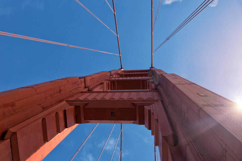 Golden Gate Bridge Tower Upward View - Sun Flare: Image #2013526_011