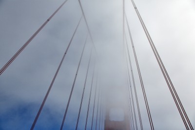 Golden Gate Bridge and Cables - Fog and Blue Sky